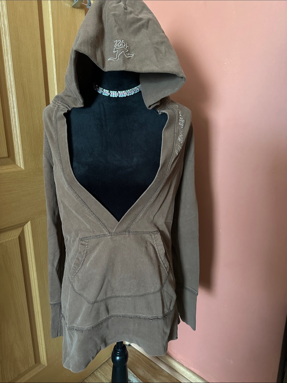 Hollister Brown Deep V Hooded Pullover